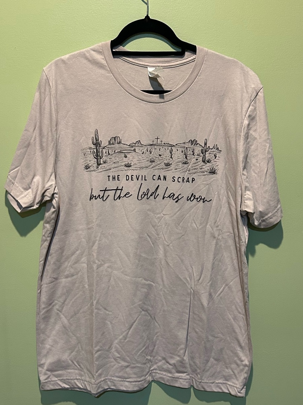 Graphic Crew Neck T-Shirt-“The Devil Can Scrap but the Lord Has Won”